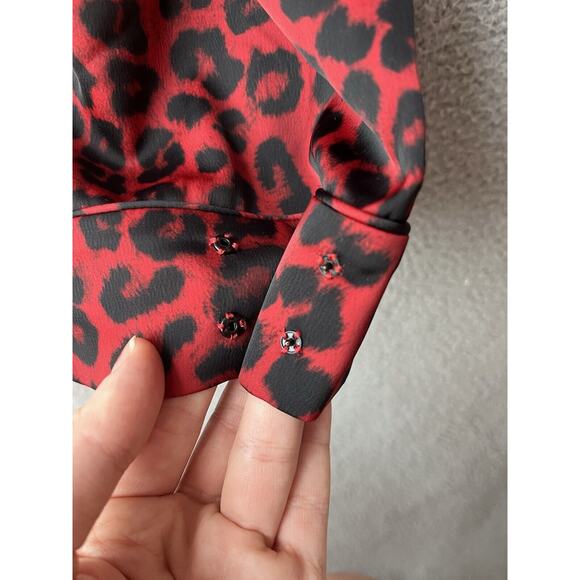 Good American Pajama Pants Large 3 Satin Drawstring Red Leopard Animal Stretch - Picture 5 of 16